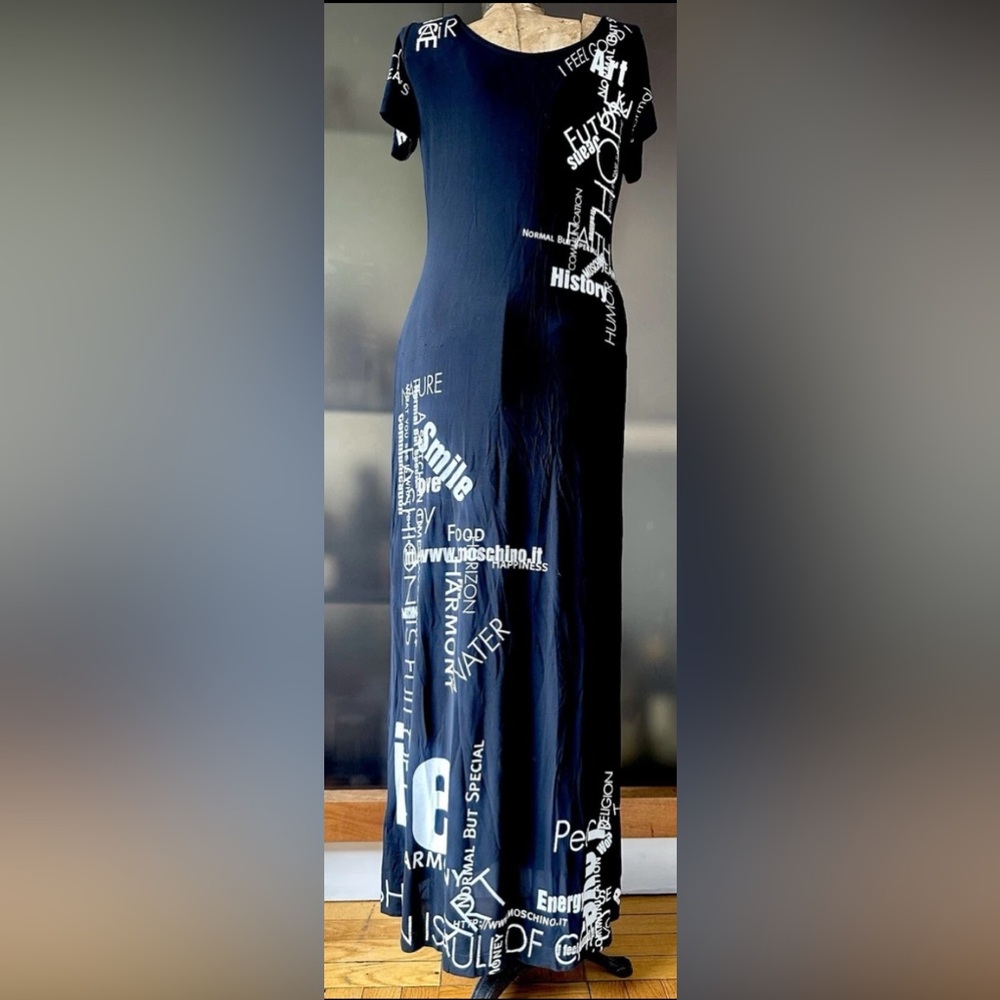 Rare 90s Vintage Moschino black Pop-Art maxi Dress(White Text/slogans)46/12(M/L)
